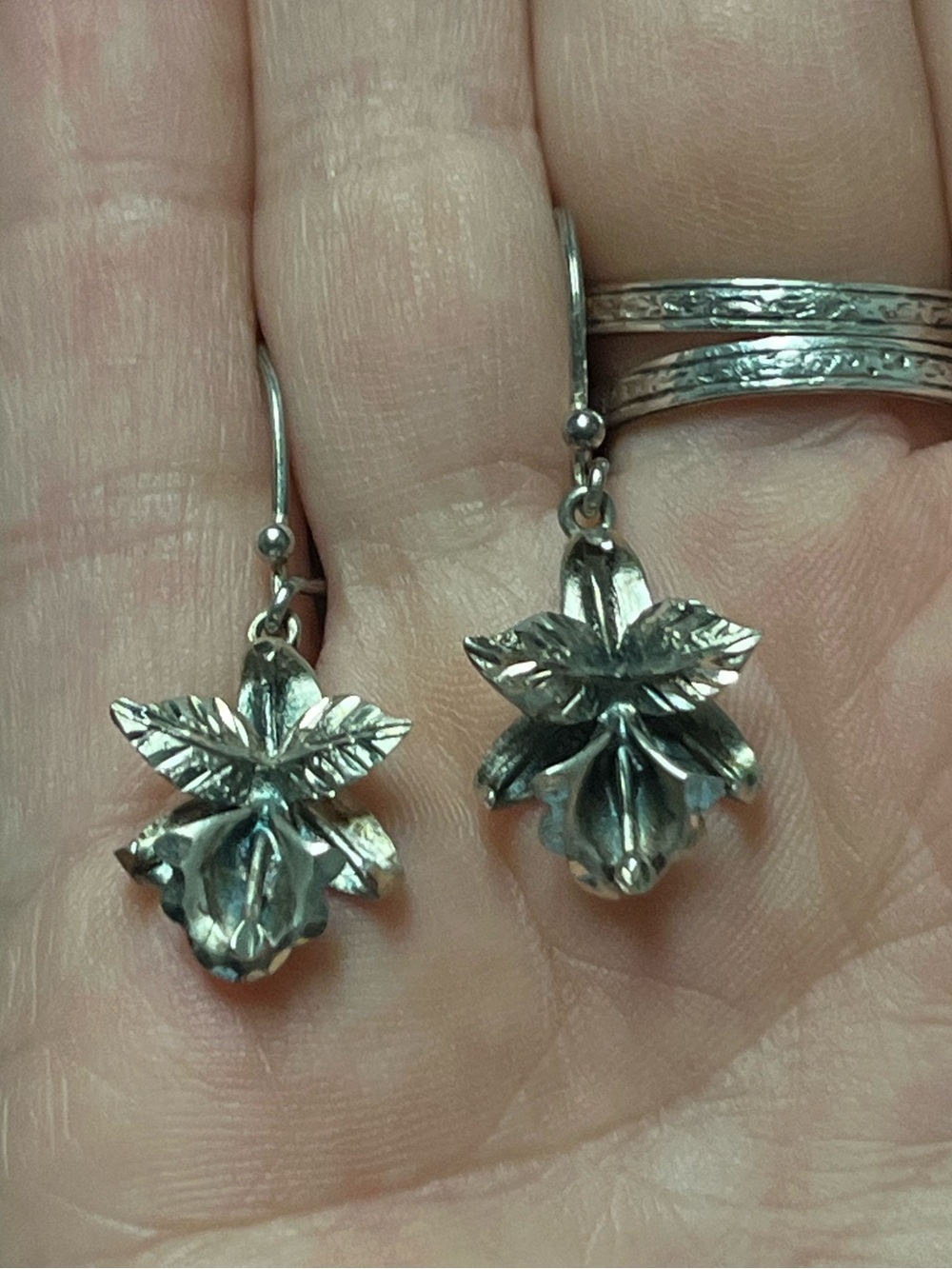 Antique Silver Orchid Drop Earrings